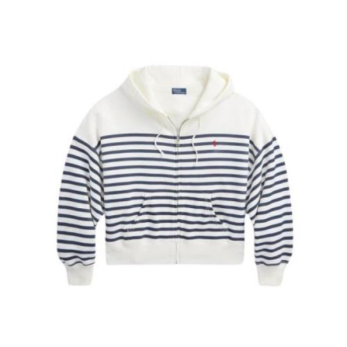 Polo Ralph Lauren Randig Dragkedja Huva Tröja White, Dam