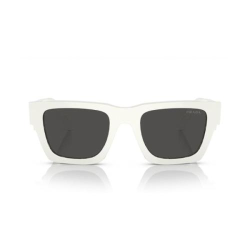 Prada Solglasögon med kuddeform och mörkgråa linser White, Unisex