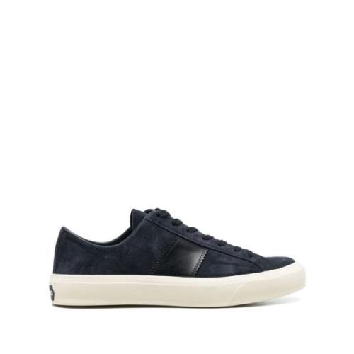 Tom Ford Blå Kräm Låga Top Sneakers för Män Blue, Herr