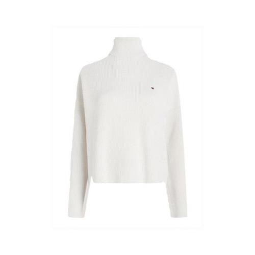 Tommy Hilfiger Co Cardigan Stitch Funnel-Nk Sweater White, Dam