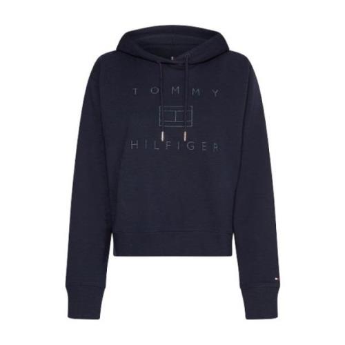 Tommy Hilfiger Metallic Logo Hoodie i Desert Sky Blue, Dam