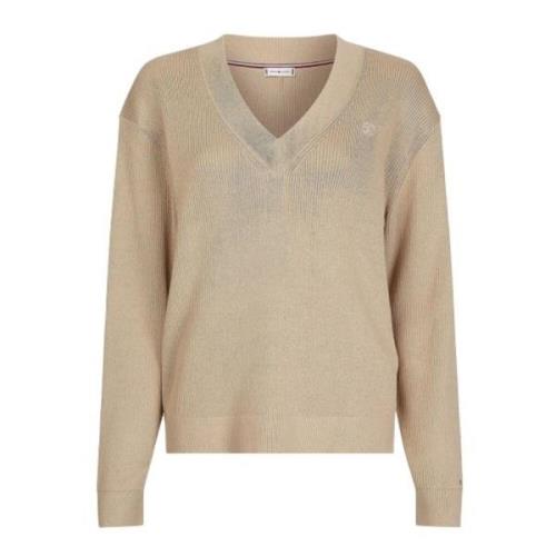 Tommy Hilfiger Avslappnad Ekologisk Bomullströja Beige, Dam