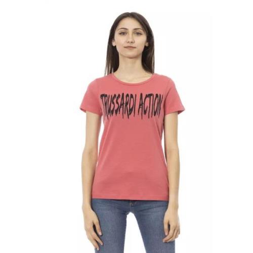 Trussardi Rosa Bomull Kortärmad T-shirt med Framsida Tryck Pink, Dam