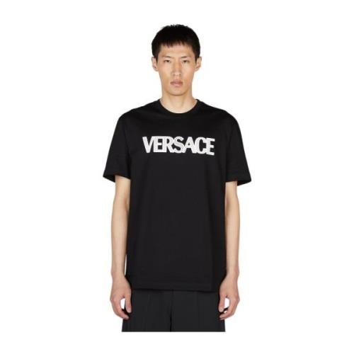Versace Bomull Mesh Logo T-Shirt Black, Herr