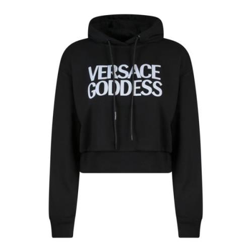 Versace Crop Fit Cotton Hoodie Sweatshirt Black, Dam