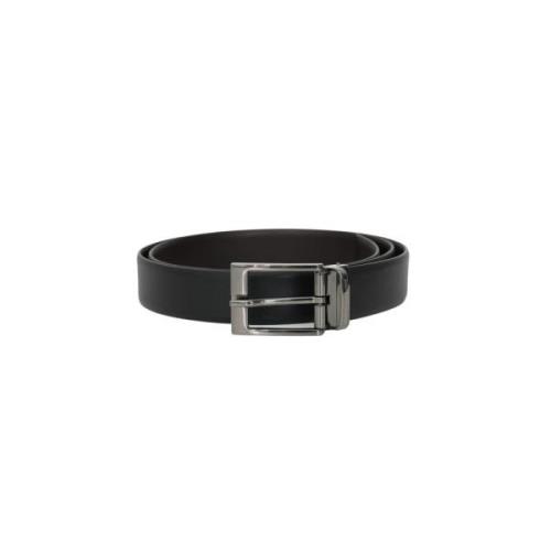 Armani Exchange Svart läderbälte med silver metallspänne Black, Herr