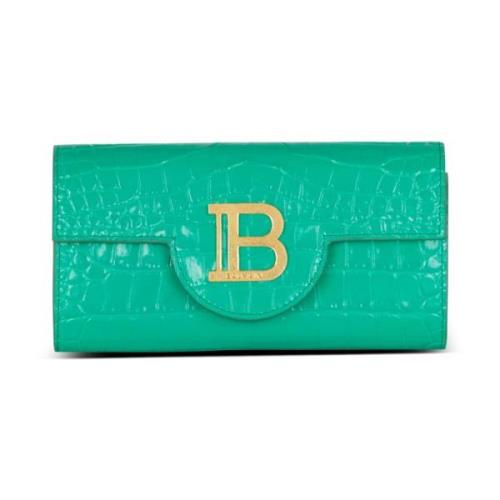 Balmain B-Buzz plånbok i krokodiltryckt läder Green, Dam