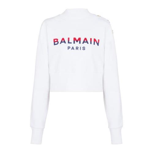 Balmain Flocked Paris cropped sweatshirt White, Dam