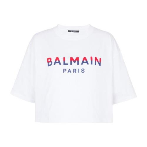 Balmain Flocked Paris cropped T-shirt White, Dam