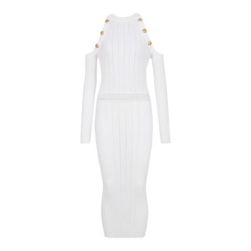 Balmain Midi klänning i stickat tyg White, Dam
