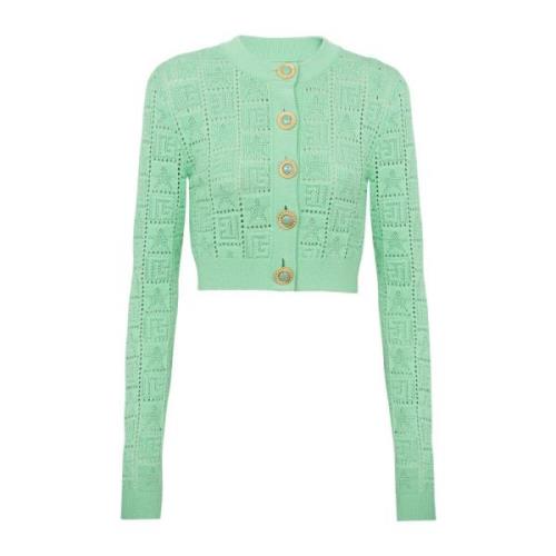 Balmain Monogramstickad kofta Green, Dam