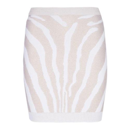 Balmain Zebra stickad kort kjol White, Dam