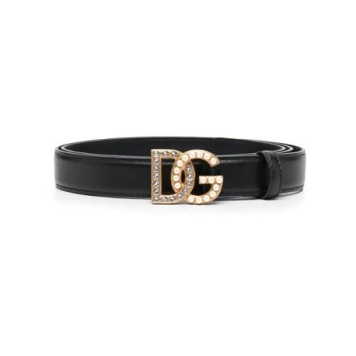 Dolce & Gabbana Svarta Läderbälten med Guldlogospänne Black, Dam