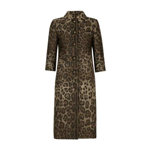 Dolce & Gabbana Leopardmönstrad Enkelknäppt Kappa Brown, Dam