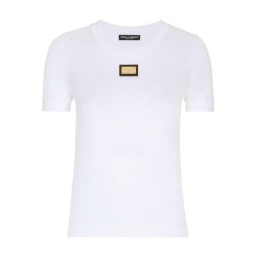 Dolce & Gabbana Vit Scoop Neck Tee Shirt White, Dam