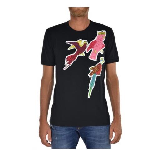 Dolce & Gabbana Svart Herr T-shirt i Bomull med Patches Black, Herr