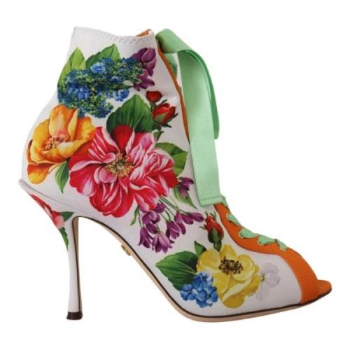 Dolce & Gabbana Höga Stövlar med Multifärgat Blommönster White, Dam