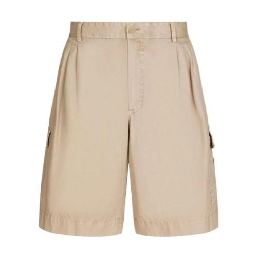 Dolce & Gabbana Beige Casual Shorts med Guld-Tone Logo Plaque Beige, H...