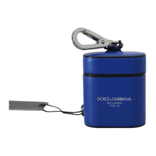 Dolce & Gabbana Stiligt Blått Läder Airpods Fodral Blue, Dam