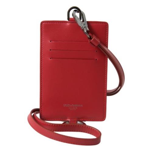 Dolce & Gabbana Röd Läder Lanyard Logo Korthållare Plånbok Red, Herr