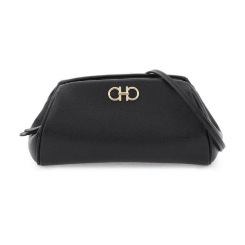 Salvatore Ferragamo Gancini Clutch i Kornigt Läder Black, Dam