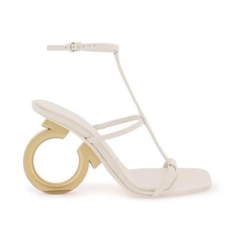 Salvatore Ferragamo Elina Mockasandaler med Guldtonad Gancini Klack Wh...