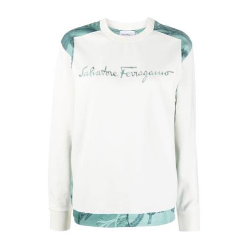 Salvatore Ferragamo Rundhalsad stickad tröja med broderad logotyp Whit...