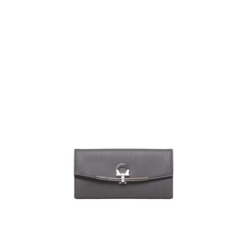 Salvatore Ferragamo Hamrat Kalvskinn Continental Plånbok Gray, Dam