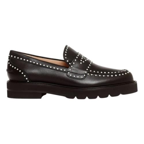 Stuart Weitzman Svart läderstudded loafer - Storlek 36 Black, Dam