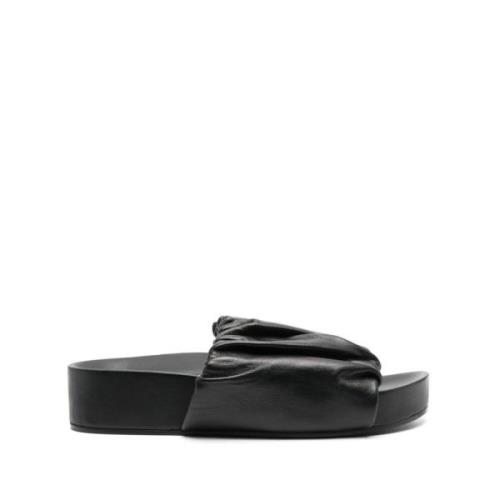 Jil Sander Svarta Rynkade Läderslides Black, Dam