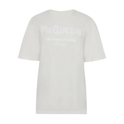Alexander McQueen Graffiti Logo Print Crewneck Tee White, Dam