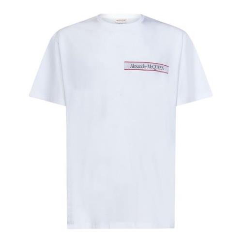 Alexander McQueen Klassisk Vit Bomull T-shirt med Logo Tape Detaljer W...