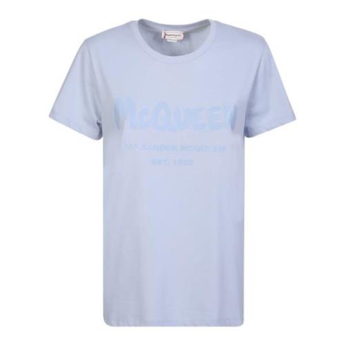 Alexander McQueen Graffiti Logo T-Shirt Blue, Dam