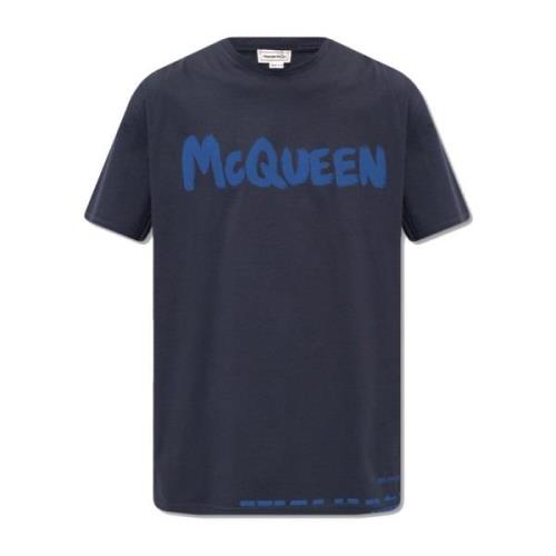 Alexander McQueen Tryckt T-shirt med logodetalj Blue, Herr