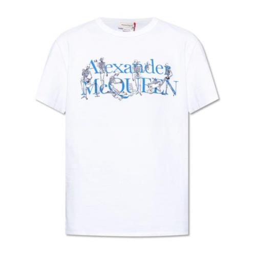 Alexander McQueen Tryckt T-shirt White, Herr