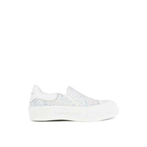 Alexander McQueen Glitter Slip On Sneakers White, Dam