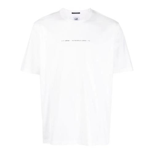 C.p. Company Vit Logotyptryck Bomull T-shirt White, Herr