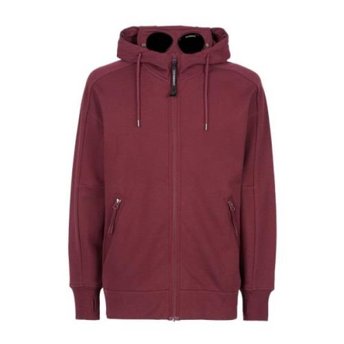 C.p. Company Diagonal Texturerad Fleece Goggle Hoodie Red, Herr