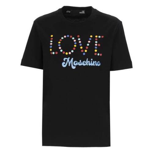 Love Moschino Svart bomull T-shirt med multicolor logo Black, Dam