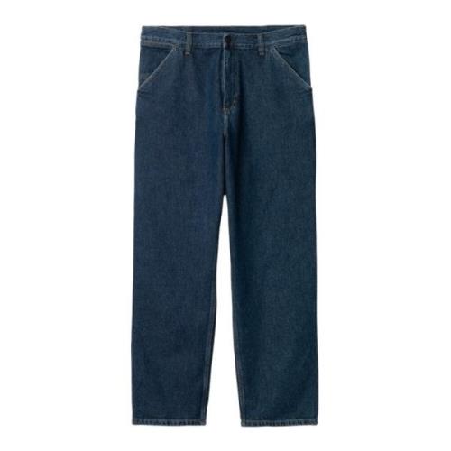 Carhartt Wip Blå Stone Washed Enkel Knäbyxa Blue, Herr