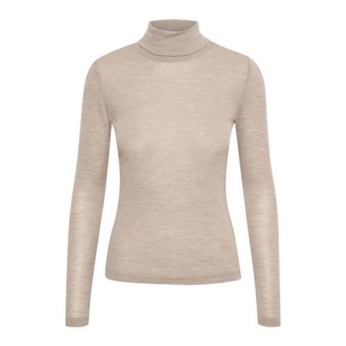 Gestuz Ull Rullkrage Top i Sand Melange Beige, Dam