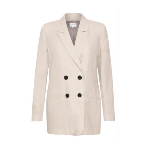 Gestuz Sportjacka, Elegant Blazer med Tygdetaljer Beige, Dam