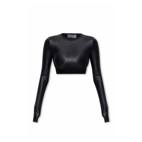 Versace Jeans Couture Lycra Shiny T-Shirt Crop Fit Black, Dam