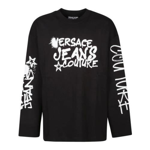 Versace Jeans Couture Svart Logo Dripping Långärmad T-Shirt Black, Her...