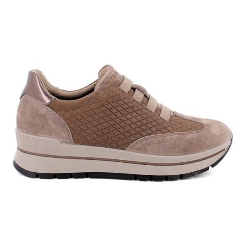 Igi&Co Bruna Lädersneakers med Elastisk Stängning Brown, Dam