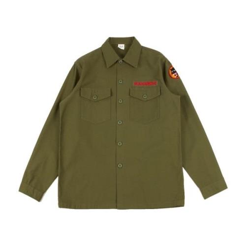 Maharishi Panter broderad skjorta bomullsregn twill Green, Herr