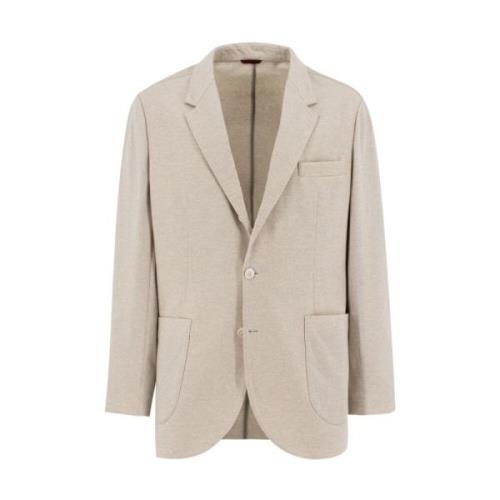 Brunello Cucinelli Kashmir Jerseyjacka med Hornknappar Beige, Herr