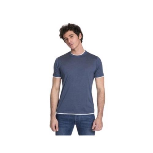 Brunello Cucinelli Blå Guède Rund Hals T-shirt med Infällningar Blue, ...