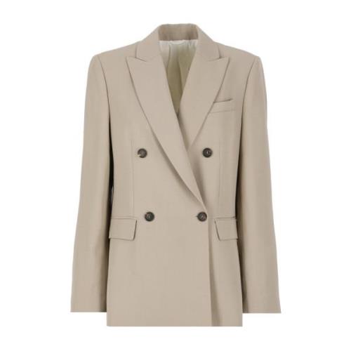 Brunello Cucinelli Beige Linneblandning Jacka med Peak Revers Beige, D...