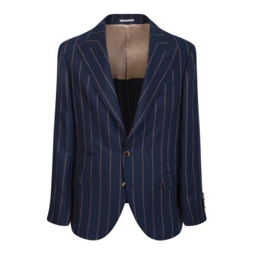 Brunello Cucinelli Blå Pinstripe Skräddarsydd Jacka Blue, Herr